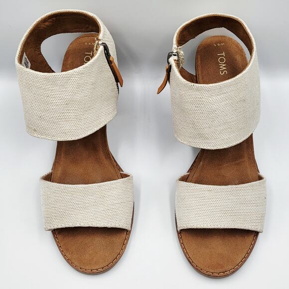 TOMS Majorca Cutout Natural Cream Color Block Heel Sandals Women's Size 9.5 - Picture 7 of 11